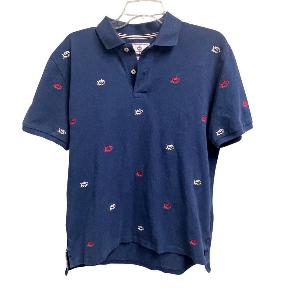 Southern Tide Classic Fit Polo Shirt Mens Medium Fish Nautical Coastal Frat Boy